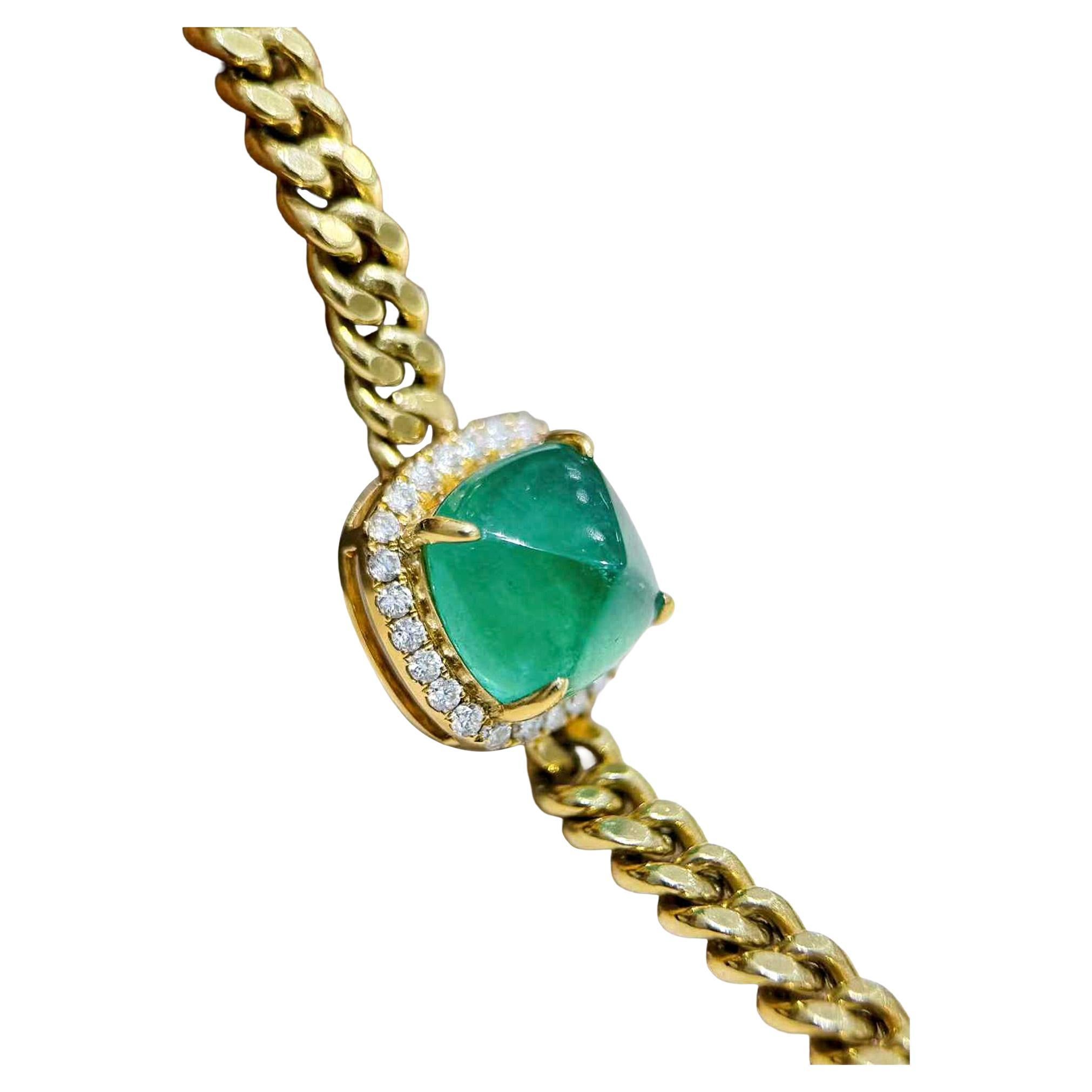 【Énigma】AIGS Certified Emerald Crown 4.7ct Sugar Loaf Emerald Diamond Oro 18K in vendita