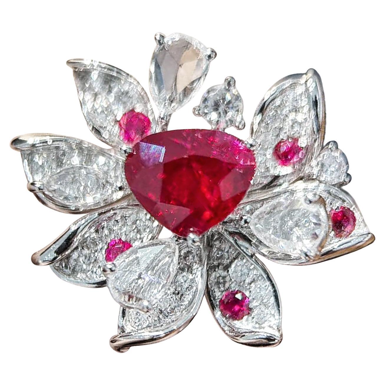 【Énigma】AIGS Certified Pigeon Blood Heart-Shaped Ruby Diamond Ring For Sale