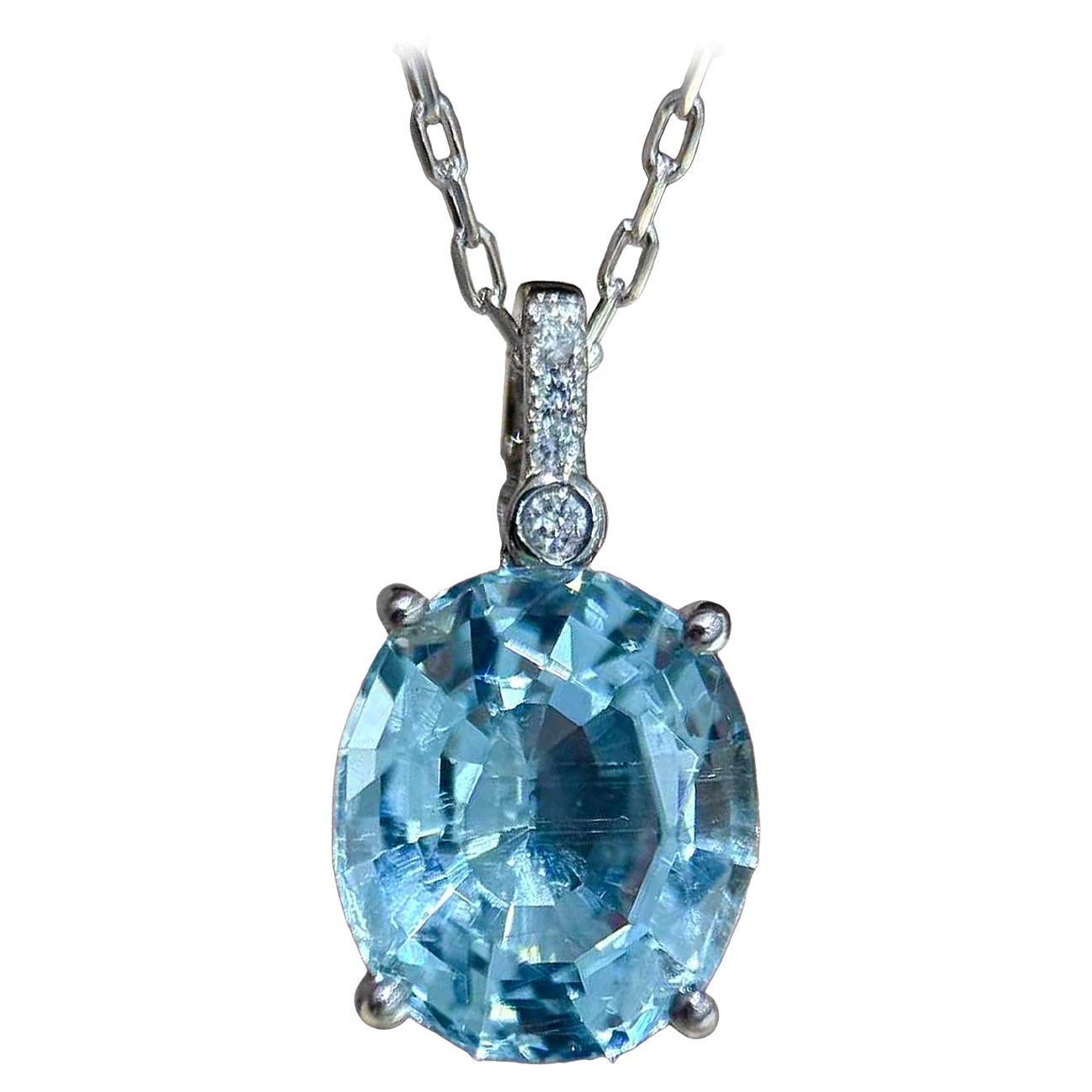 【Énigma】Celeste Glow 2.7ct Deep Blue Aquamarin Diamant Platin Anhänger Halskette im Angebot