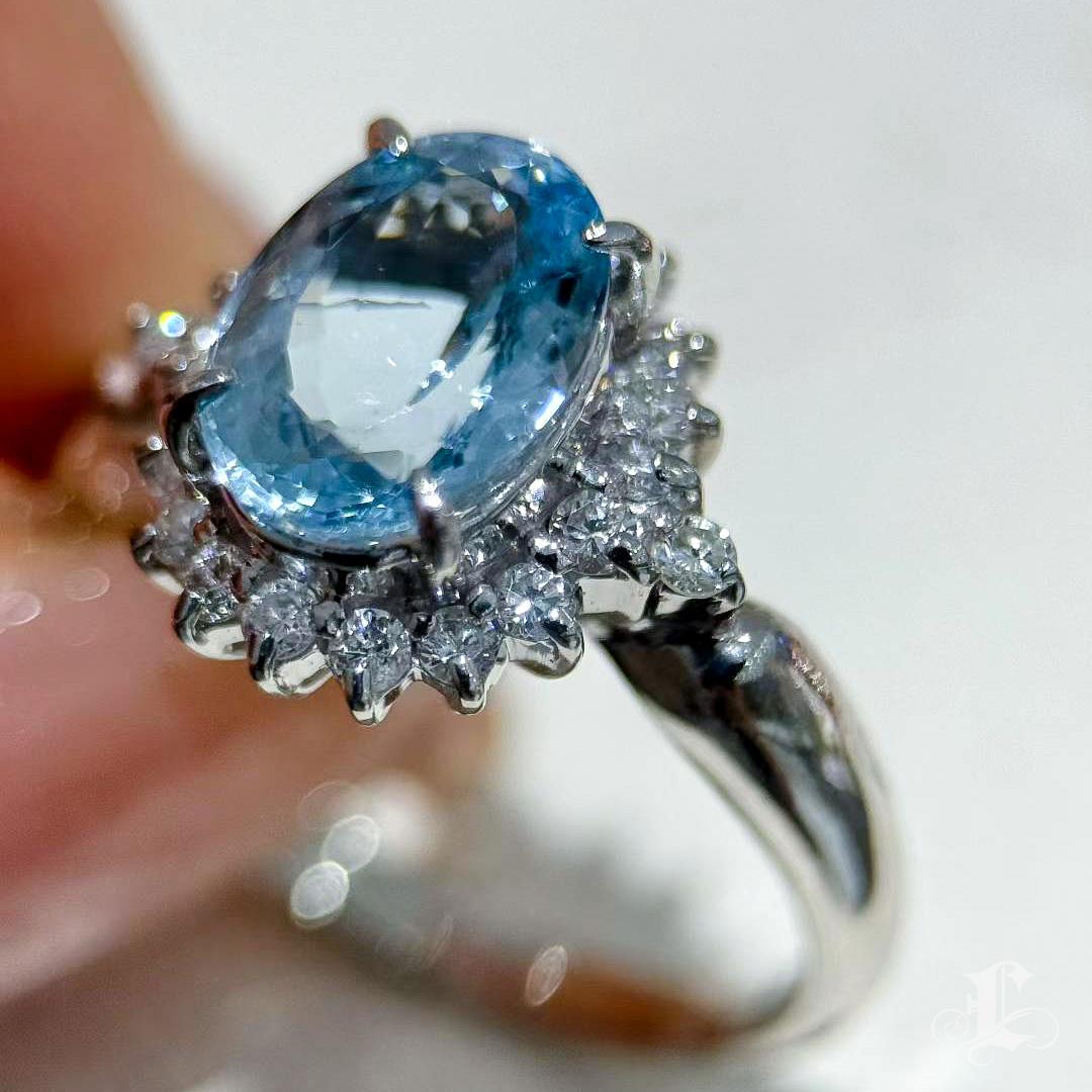 Women's 【Énigma】Celestial Crest Crown Halo 2.06ct Aquamarine & Diamond Ring in Platinum For Sale