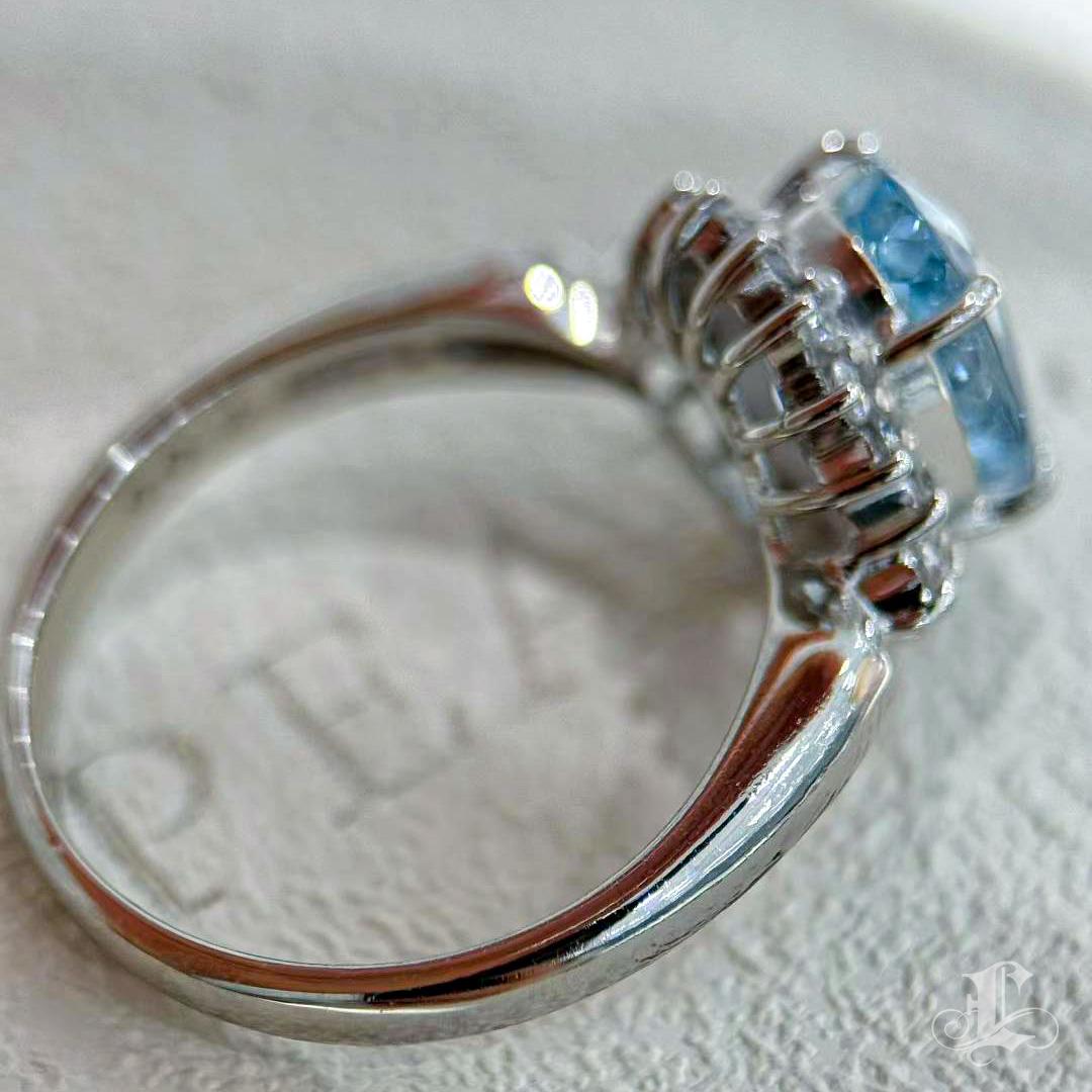 【Énigma】Celestial Crest Crown Halo 2.06ct Aquamarine & Diamond Ring in Platinum For Sale 4