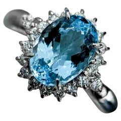 【Énigma】Celestial Crest Crown Halo 2.06ct Aquamarine & Diamond Ring in Platinum