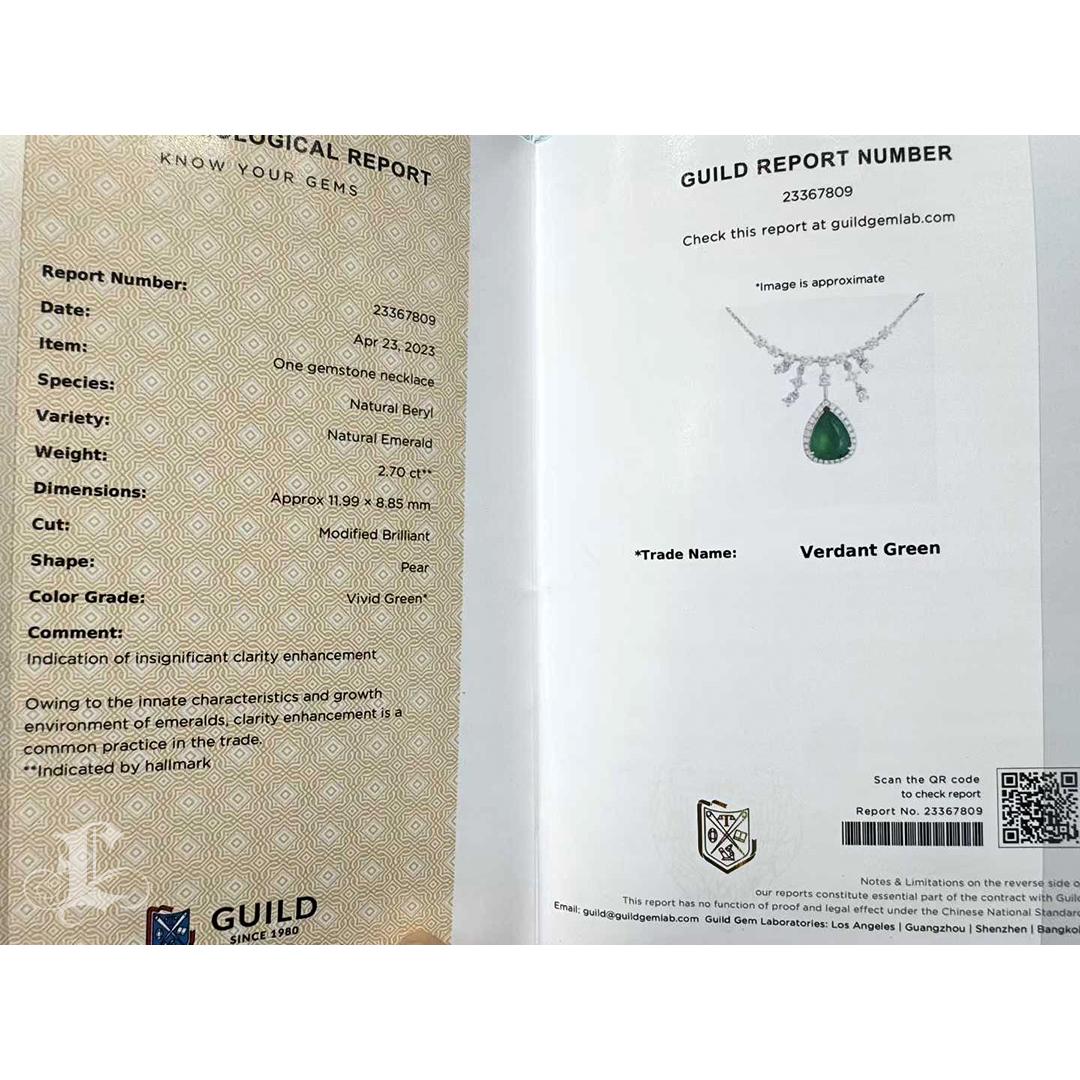 【Énigma】Crown Radiance - Collier de gouttes d'émeraudes et de diamants de 2,7ct certifiés par Guild en vente 5