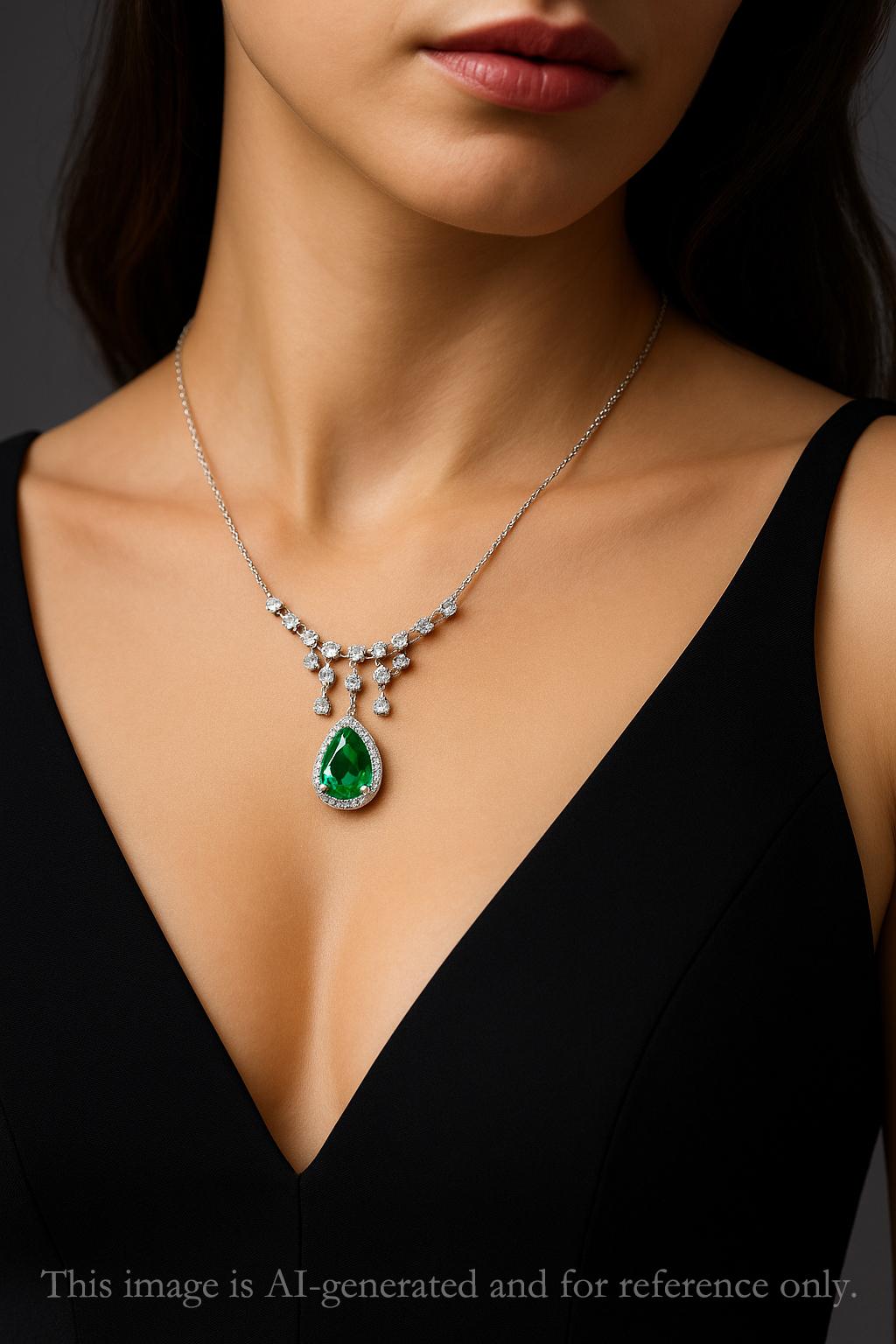 Taille poire 【Énigma】Crown Radiance - Collier de gouttes d'émeraudes et de diamants de 2,7ct certifiés par Guild en vente