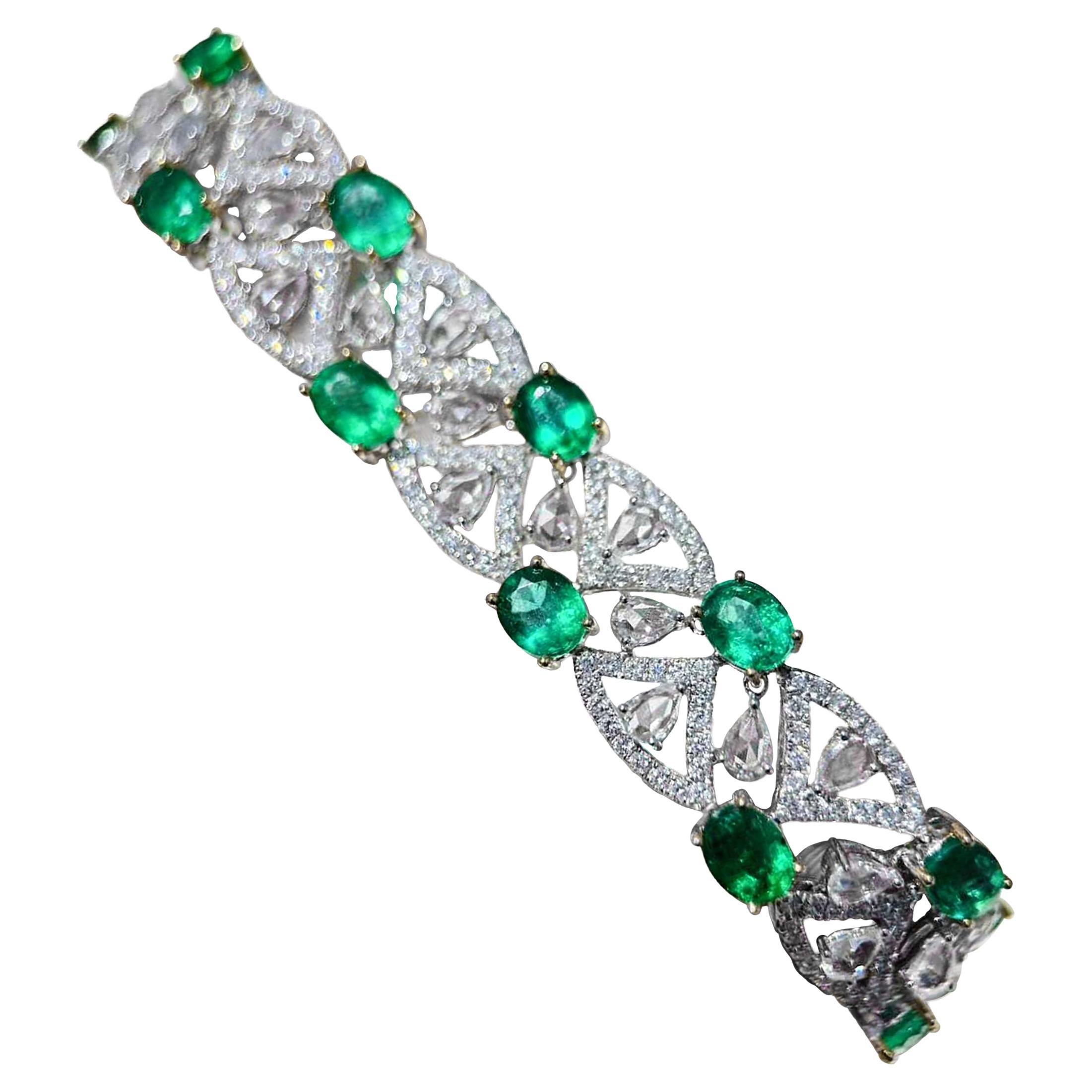 【Énigma】Crown Radiance - Bracelet en dentelle d'émeraudes et de diamants Panjshir en vente