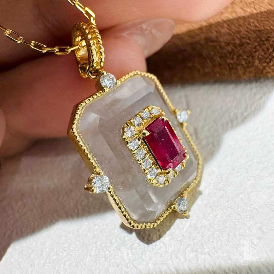 【Énigma】Crystal Window - 0.33ct Rubin & Diamant Anhänger Halskette in 18K Gold Damen im Angebot