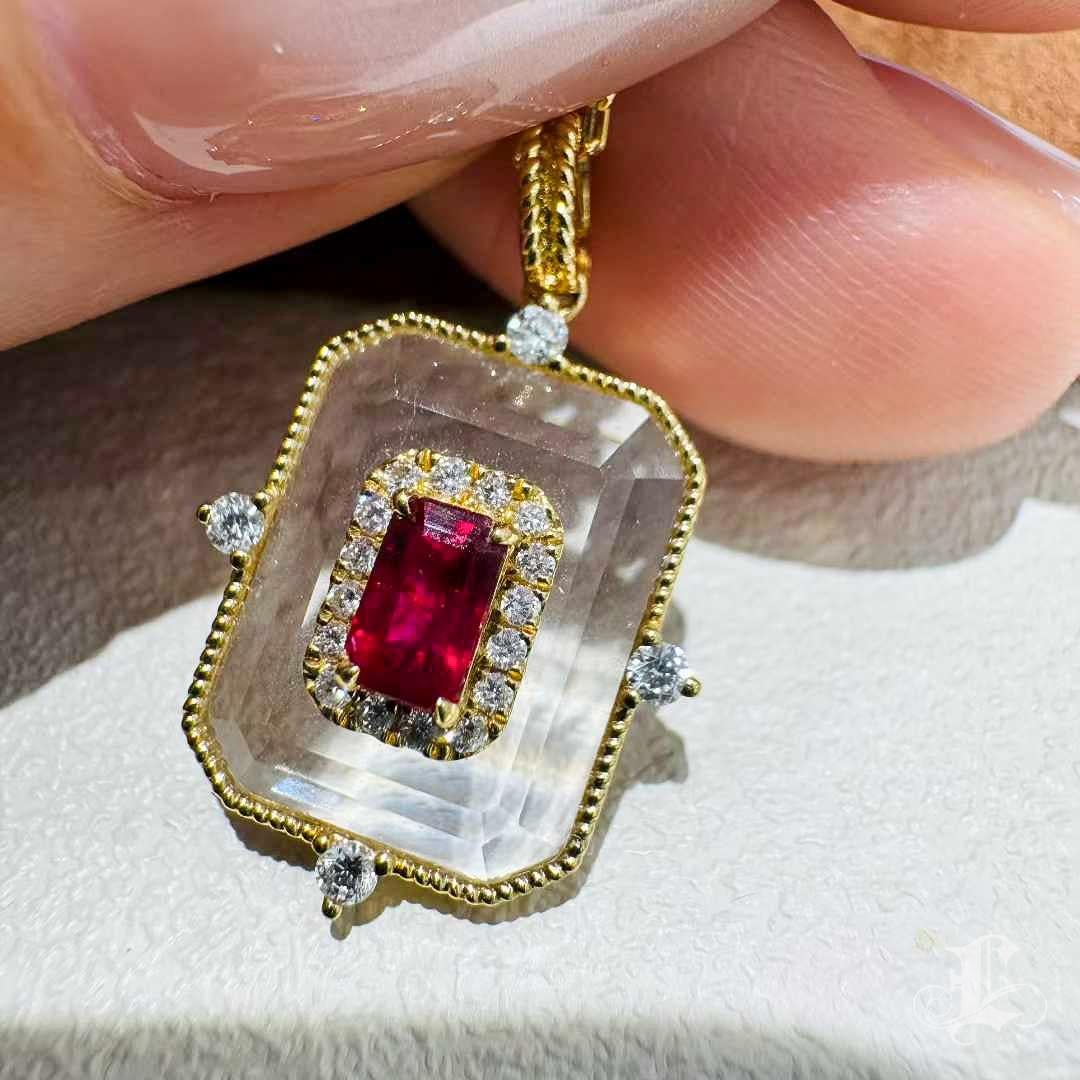 【Énigma】Crystal Window - 0.33ct Rubin & Diamant Anhänger Halskette in 18K Gold im Angebot 1