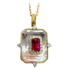 【Énigma】Crystal Window - 0.33ct Rubin & Diamant Anhänger Halskette in 18K Gold