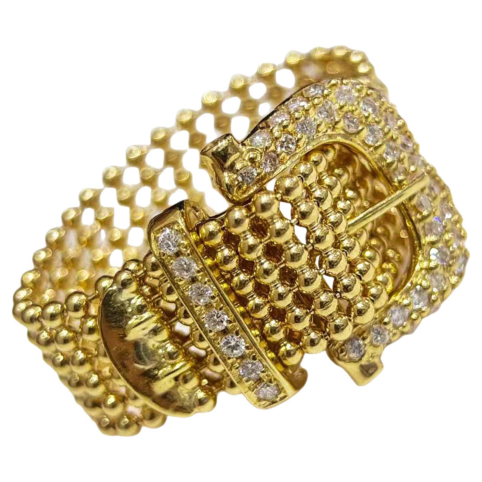 【Énigma】Diamond Buckle Ring in 18k Gold, Adjustable Design For Sale