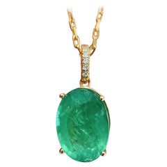 【Énigma】Emerald Glow 3.1ct Grüner Smaragd Diamant 18K Gold Anhänger Halskette