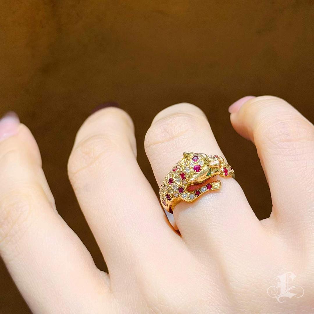 【Énigma】Fierce Grace - Rubin & Smaragd Panther Ring (Rundschliff) im Angebot