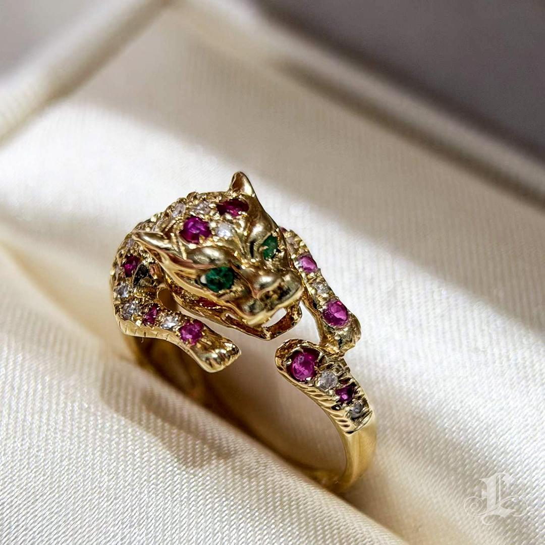 【Énigma】Fierce Grace - Rubin & Smaragd Panther Ring Damen im Angebot