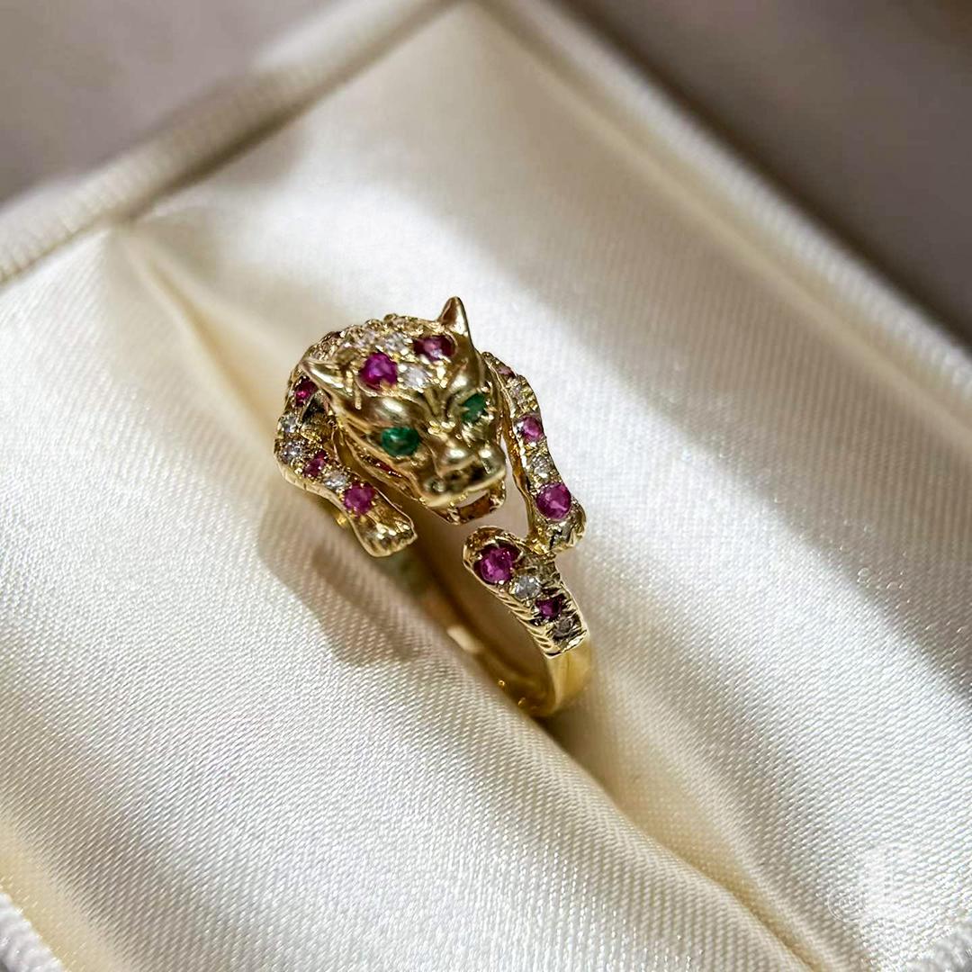【Énigma】Fierce Grace - Rubin & Smaragd Panther Ring im Angebot 1