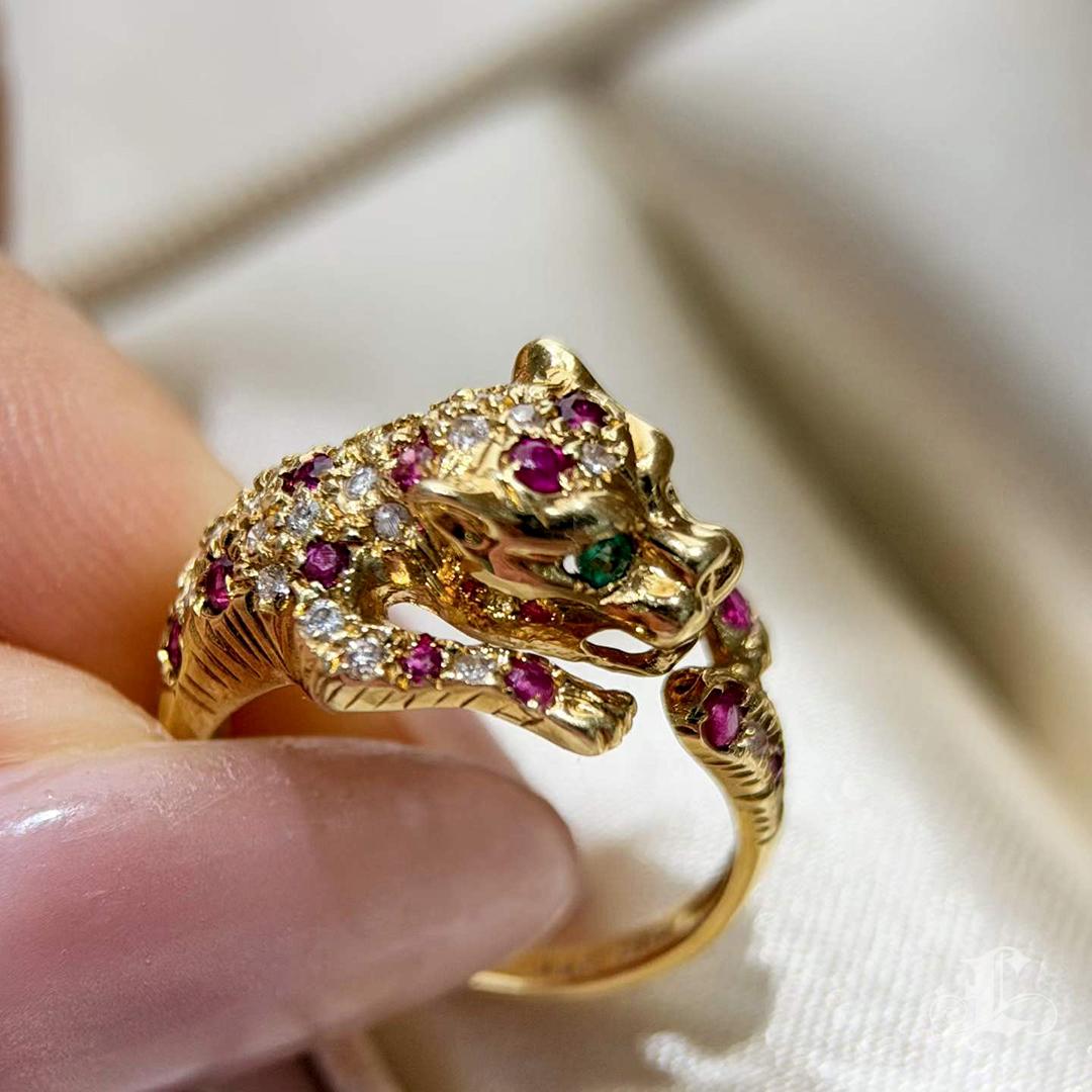 【Énigma】Fierce Grace - Rubin & Smaragd Panther Ring im Angebot 2