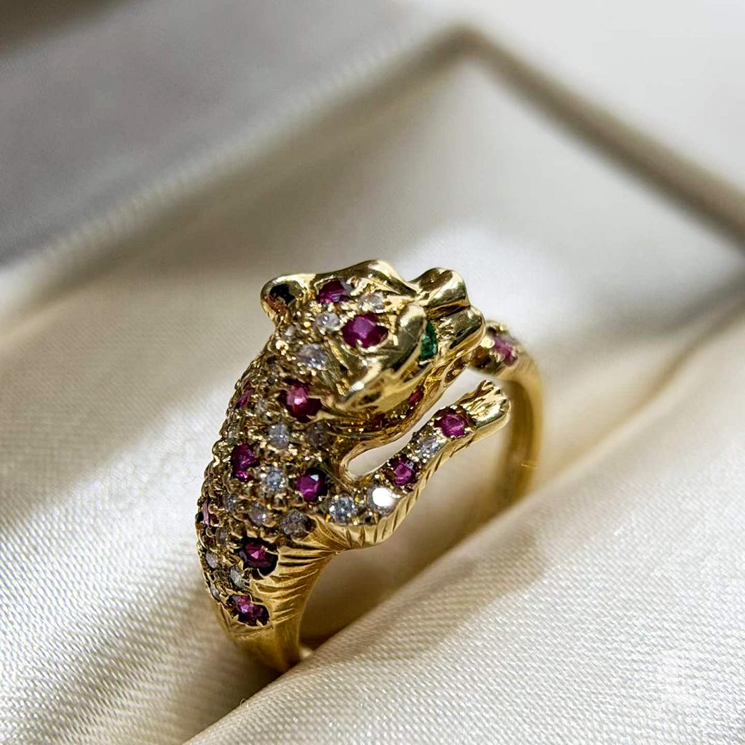 【Énigma】Fierce Grace - Rubin & Smaragd Panther Ring im Angebot 3