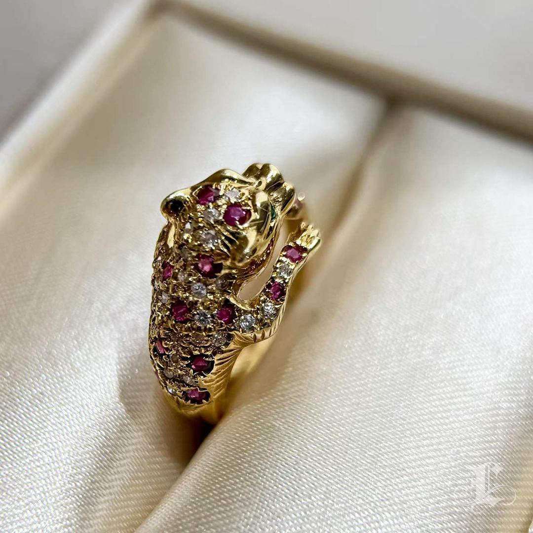 【Énigma】Fierce Grace - Rubin & Smaragd Panther Ring im Angebot 4