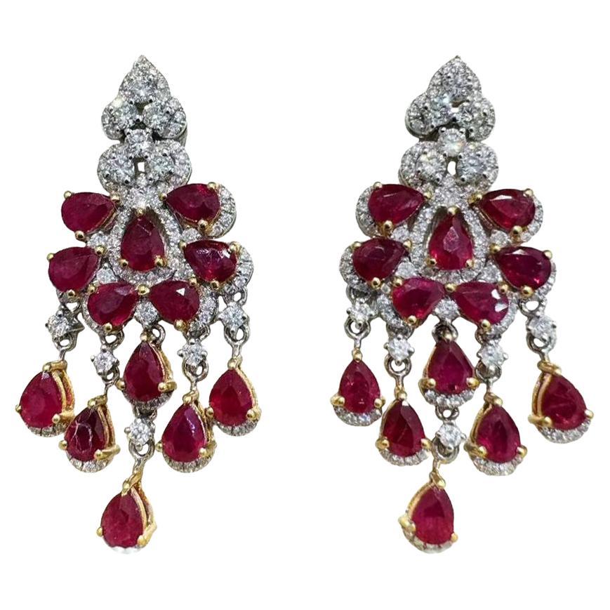 【Énigma】GAC Certified Flame Cascade Pigeon’s Blood Ruby Chandelier Earrings