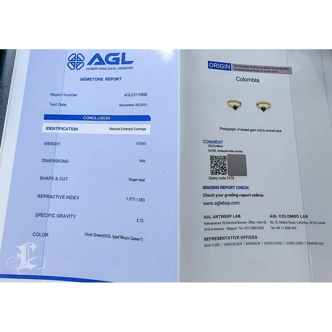 【Énigma】GAC Certified Verdance Arc Colombian Emerald Curve Earrings in 18K Gold in vendita 5