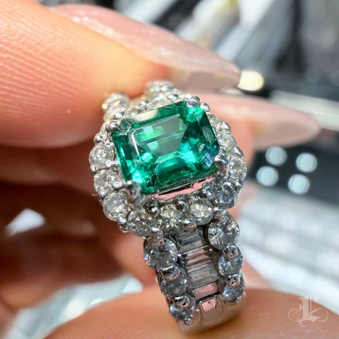 GIA zertifizierter 0,47ct ölfreier Smaragd Diamant 18K Weißgold Ring Damen