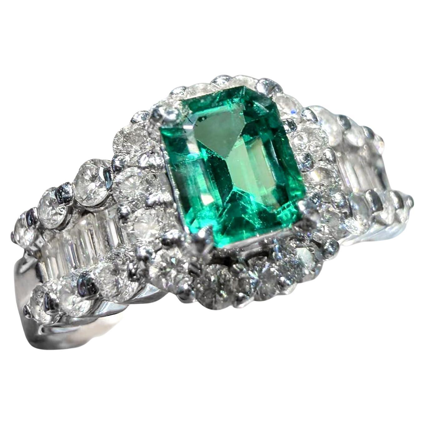 GIA zertifizierter 0,47ct ölfreier Smaragd Diamant 18K Weißgold Ring