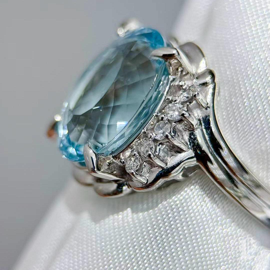 【Énigma】Glacial Flame 6.5ct Saint Maria Aquamarine Diamond Ring For Sale 5