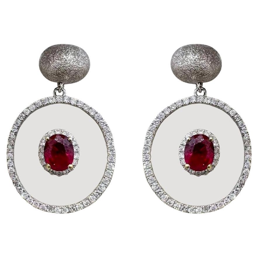 【Énigma】GUILD Certified Celestial Orbit Pigeon’s Blood Ruby Floating Earrings For Sale