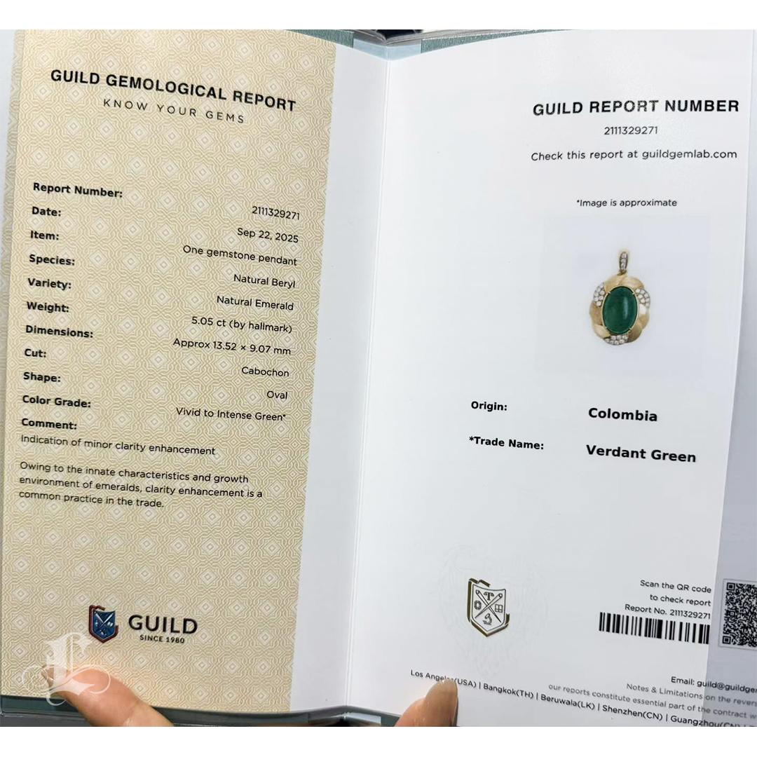 Ciondolo con smeraldo colombiano e diamante certificato Verdant Bloom 5,05 ct. in vendita 5