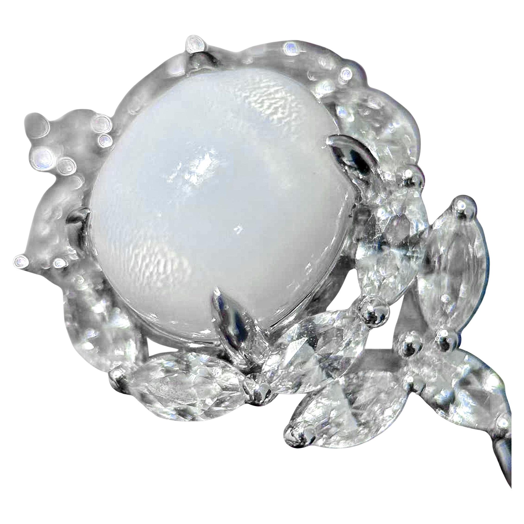 【Énigma】Ivory Bloom 3,57ct Riesenmuschel Perle & Weißer Saphir Ring