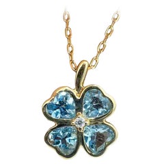 【Énigma】Lucky Clover Heart-Cut Aquamarine & Diamond 18k Gold Necklace