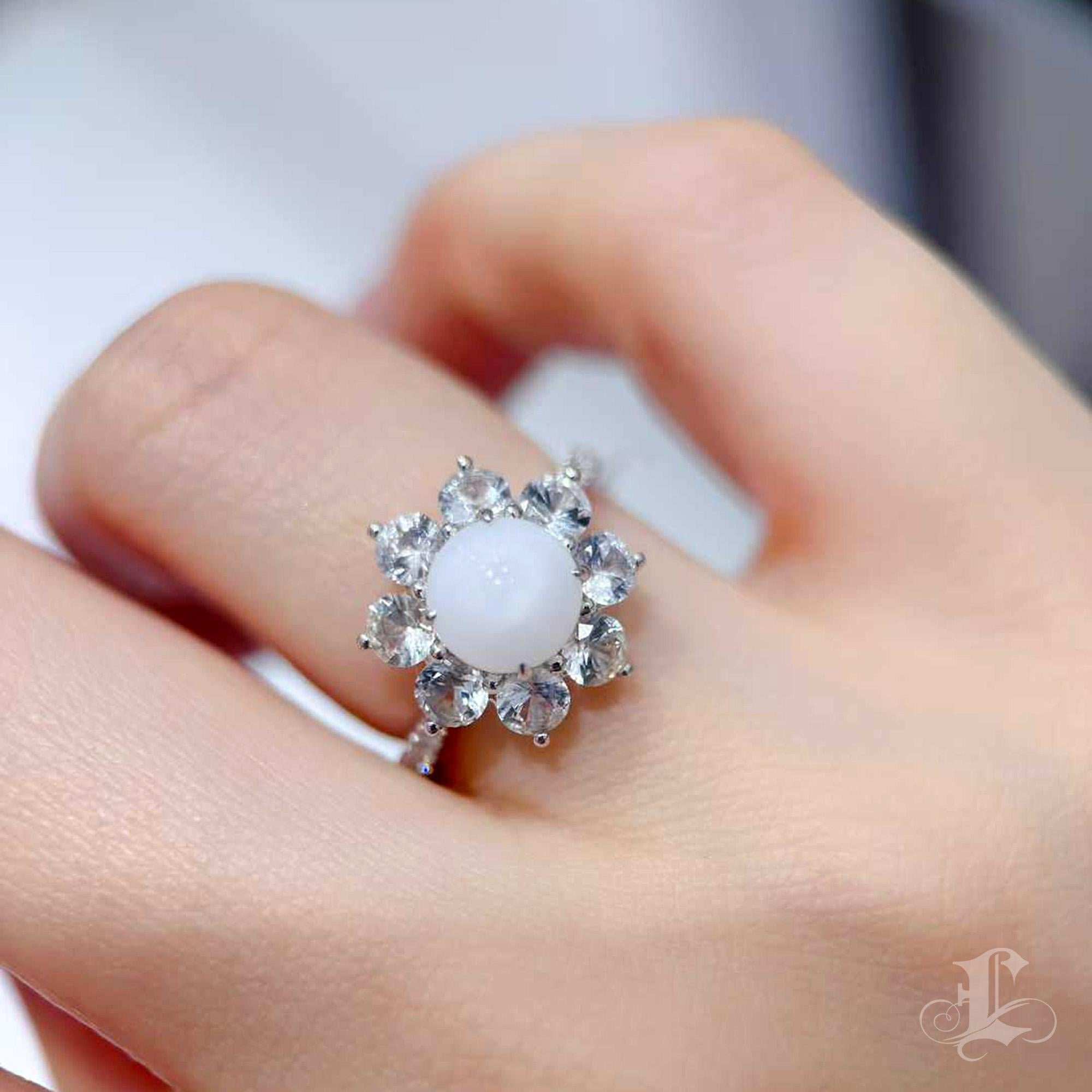 【Énigma】Lunaria Halo Riesenmuschel Perle & Weißer Saphir Ring (Ungeschliffen) im Angebot