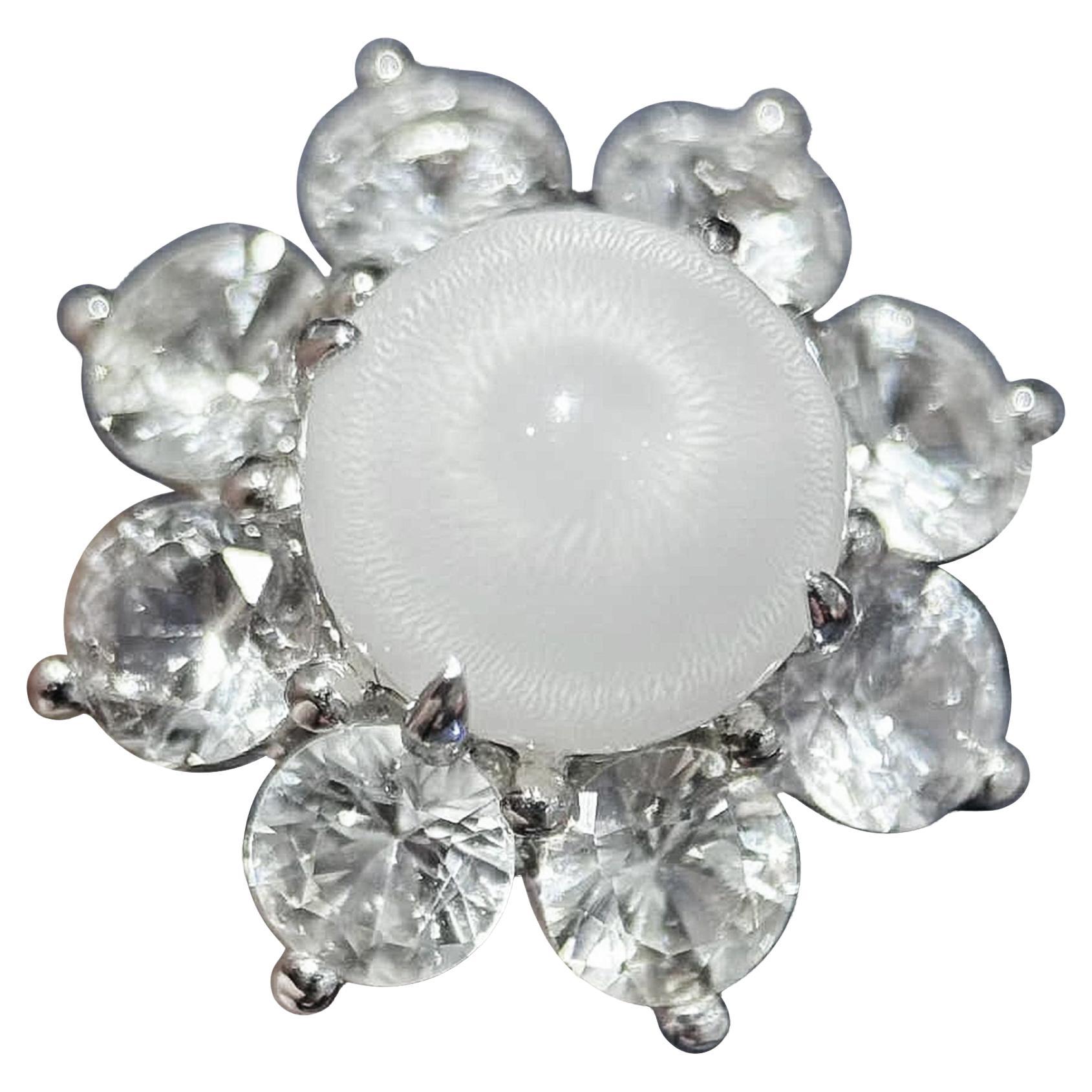 【Énigma】Lunaria Halo Riesenmuschel Perle & Weißer Saphir Ring im Angebot