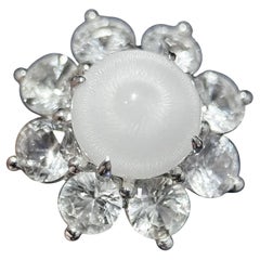 【Énigma】Lunaria Halo Riesenmuschel Perle & Weißer Saphir Ring