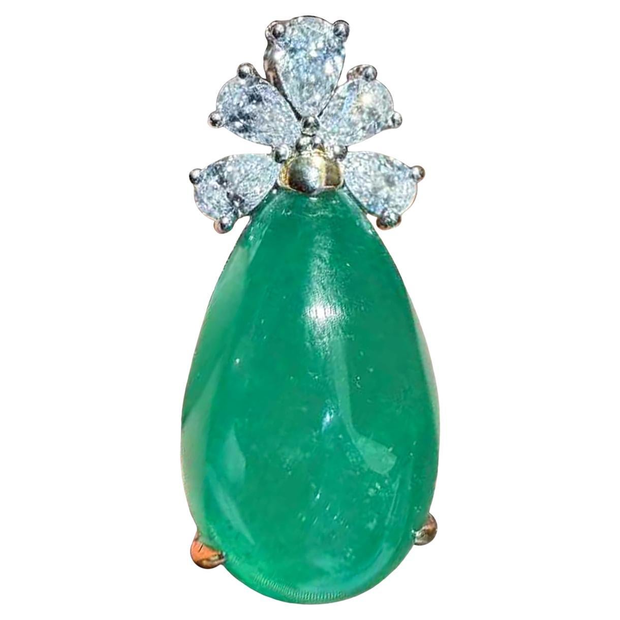 【Énigma】Muza Green Emerald Teardrop Diamond Pendant For Sale