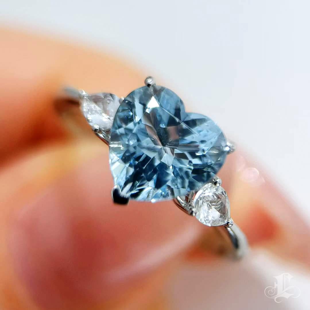 Women's 【Énigma】Ocean Heartbeat Santa Maria Aquamarine Platinum Ring For Sale