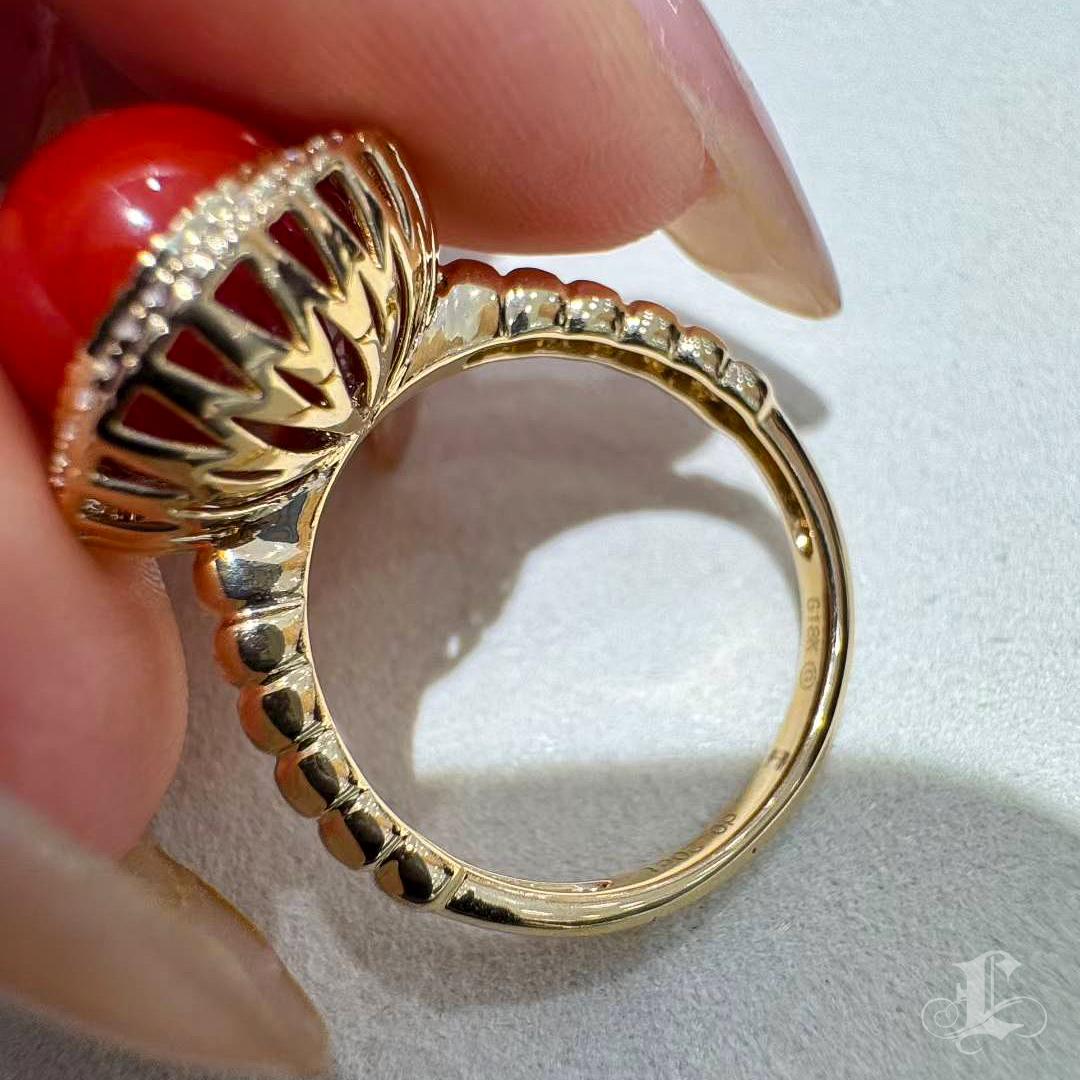 【Énigma】Only One Imperial Flame Oxblood Red Coral Diamond Ring en vente 6