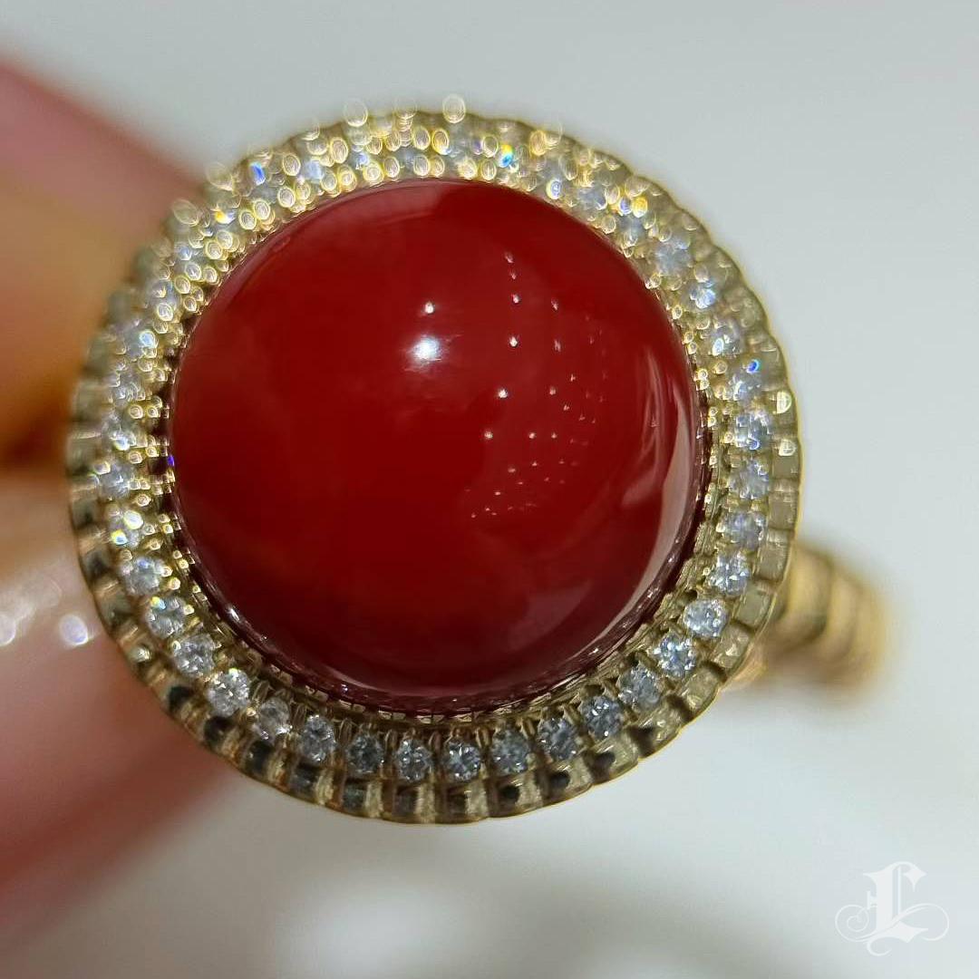 【Énigma】Only One Imperial Flame Oxblood Red Coral Diamond Ring Pour femmes en vente