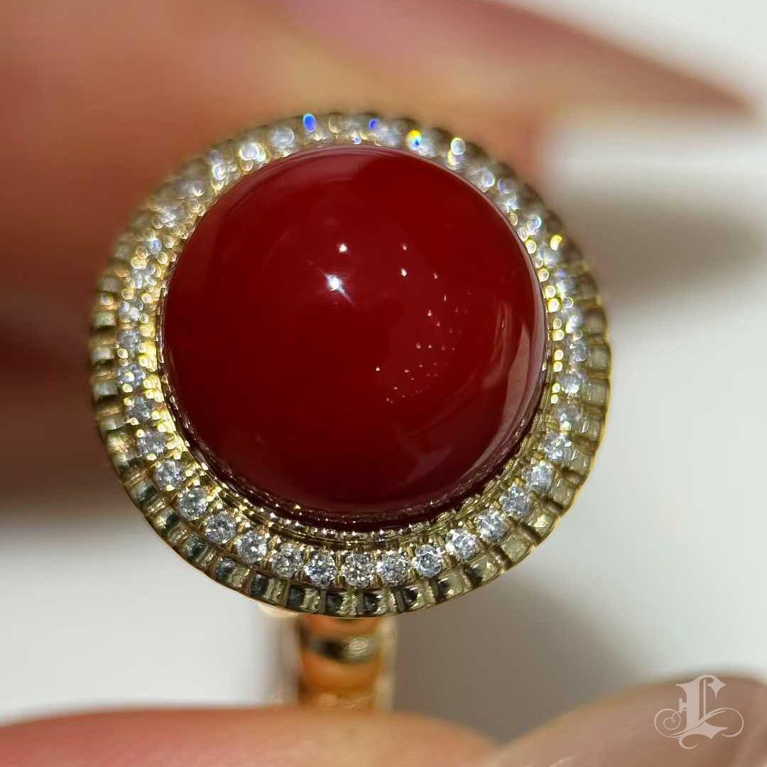 【Énigma】Only One Imperial Flame Oxblood Red Coral Diamond Ring en vente 1