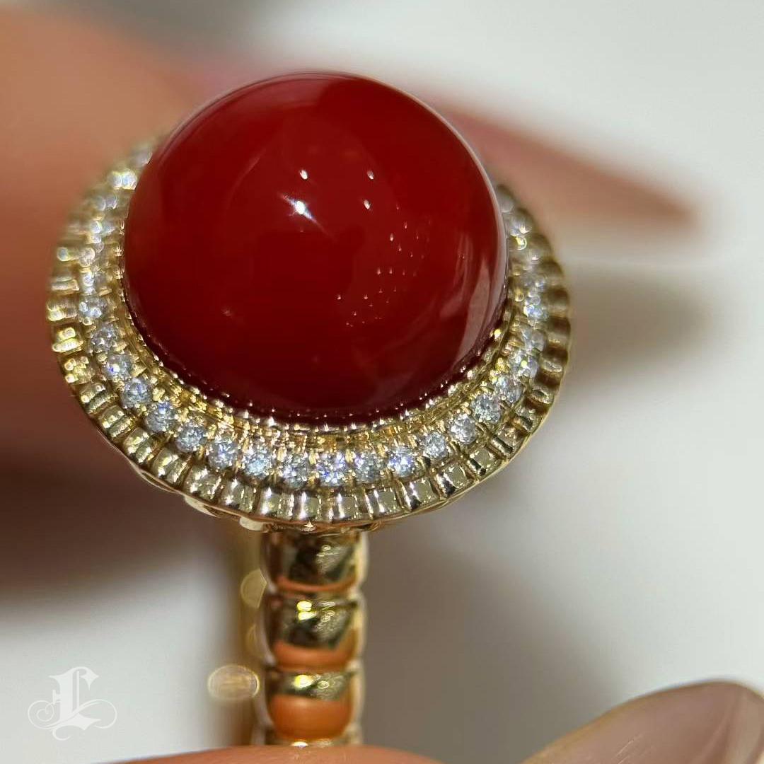 【Énigma】Only One Imperial Flame Oxblood Red Coral Diamond Ring en vente 2