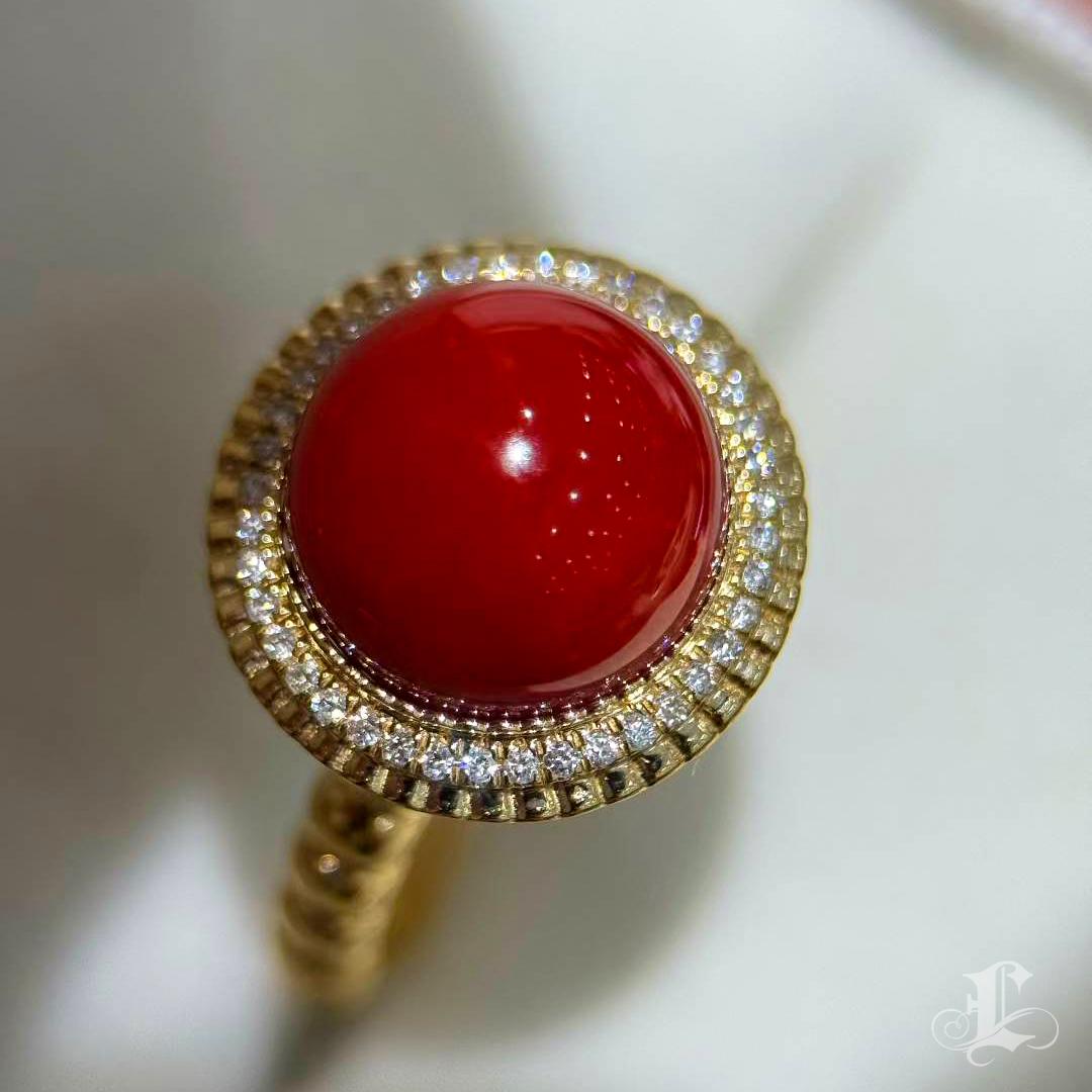 【Énigma】Only One Imperial Flame Oxblood Red Coral Diamond Ring en vente 3