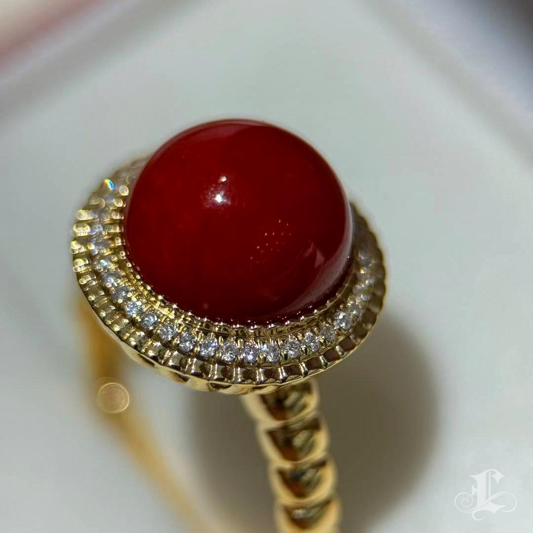 【Énigma】Only One Imperial Flame Oxblood Red Coral Diamond Ring en vente 4