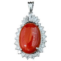 【Jādora】Only One Natural Ox-Blood Coral & 1.09ct Diamond Platinum Pendant