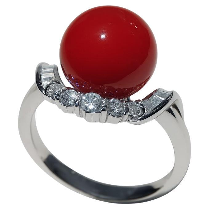 【Énigma】Only One Oxblood Flame Natural Aka Coral Diamond Ring