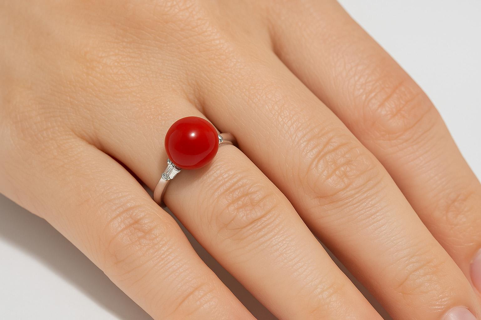 Taille ronde 【Énigma】Only One Oxblood Halo Natural Aka Coral Diamond Ring en vente
