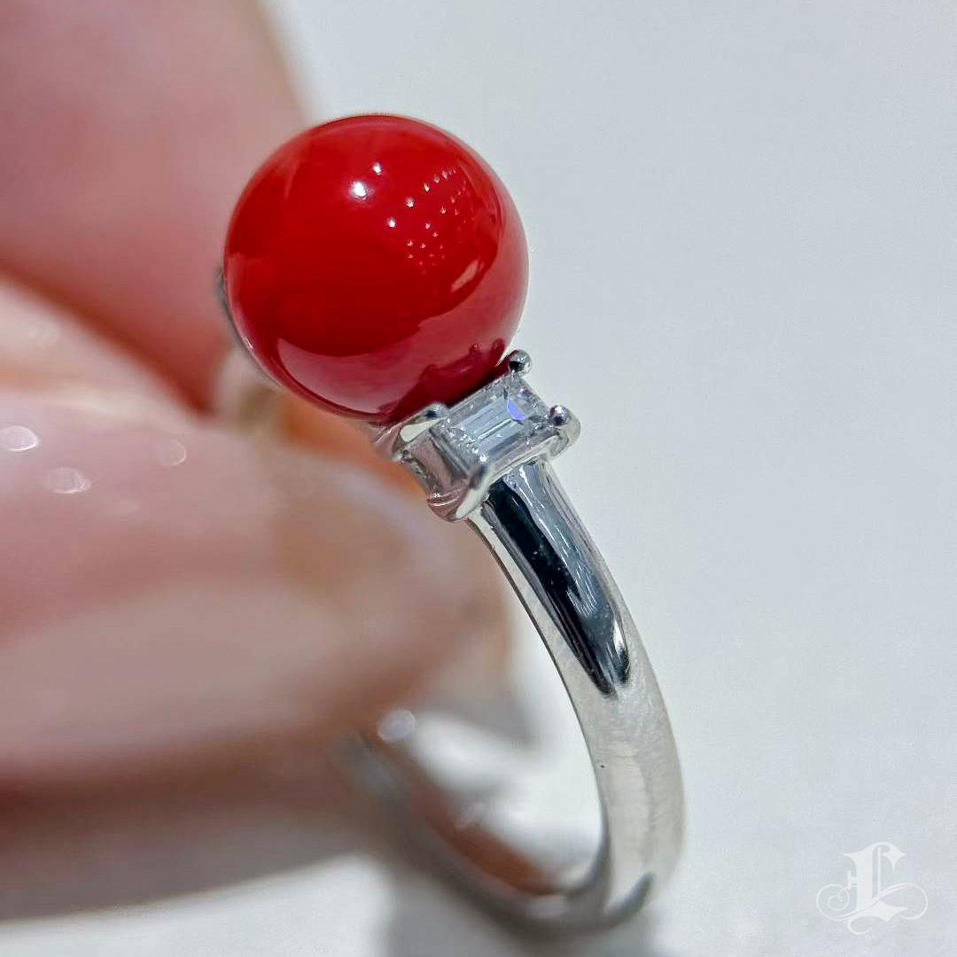 【Énigma】Only One Oxblood Halo Natural Aka Coral Diamond Ring en vente 1