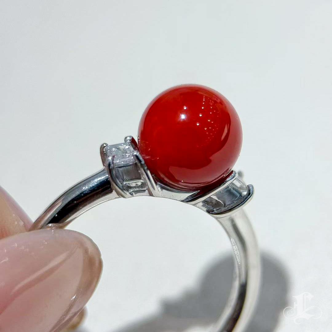 【Énigma】Only One Oxblood Halo Natural Aka Coral Diamond Ring en vente 2