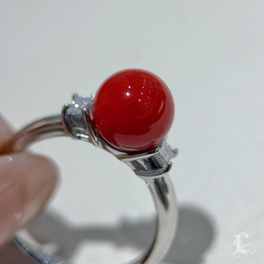 【Énigma】Only One Oxblood Halo Natural Aka Coral Diamond Ring en vente 3