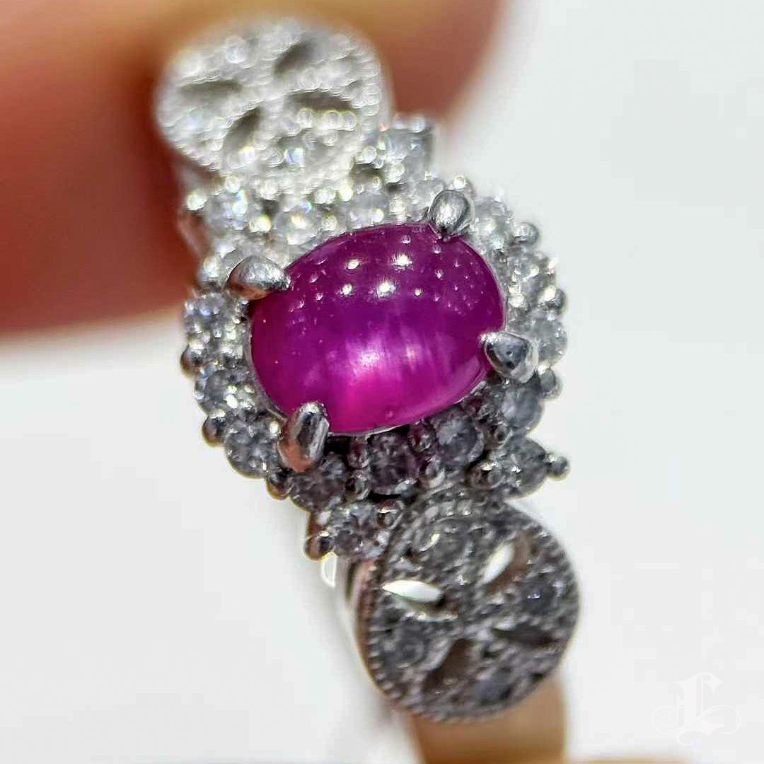 【Énigma】Platin Stern Rubin & Diamant Ring, 1.04ct Ungehärteter Cabochon im Angebot 2