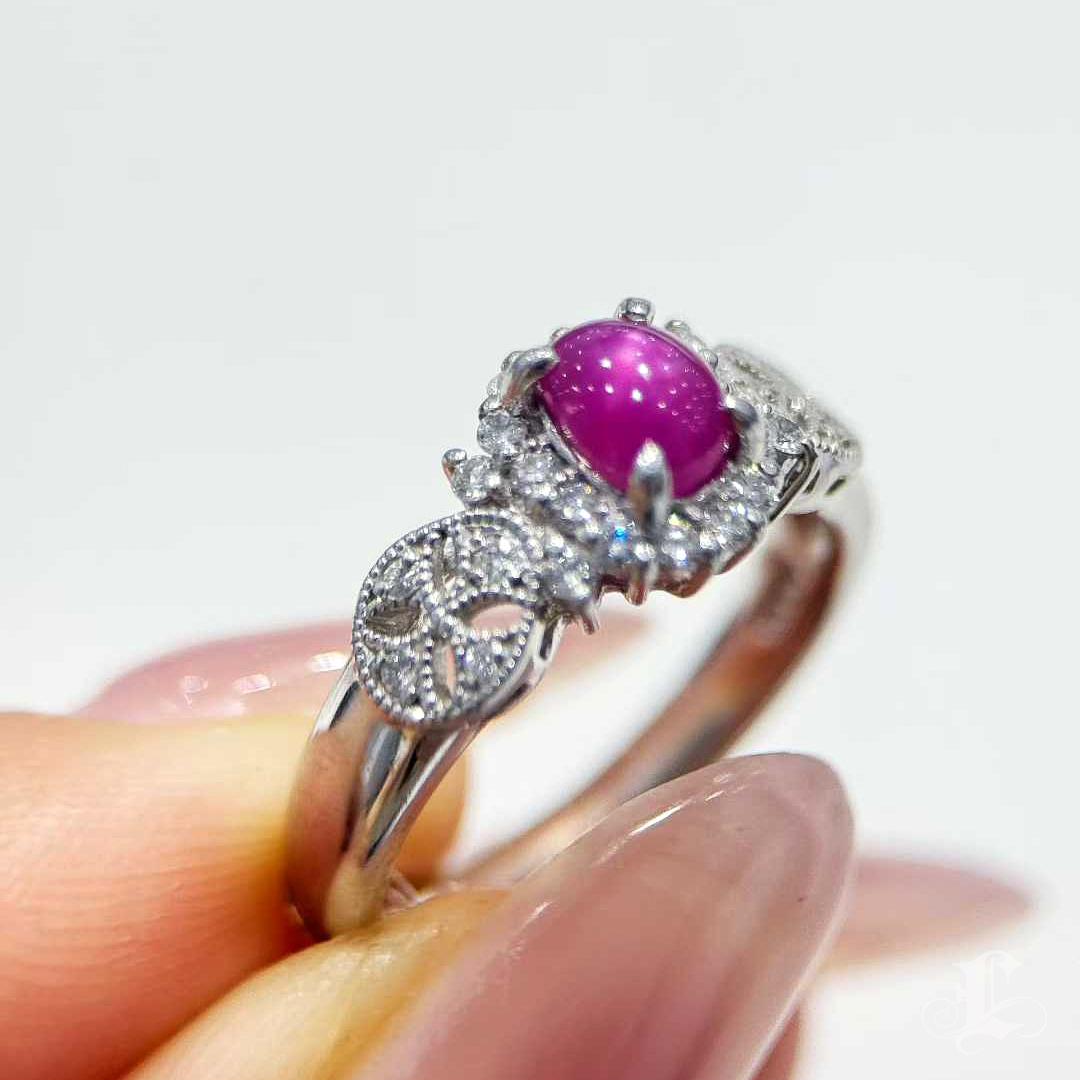 【Énigma】Platin Stern Rubin & Diamant Ring, 1.04ct Ungehärteter Cabochon im Angebot 4