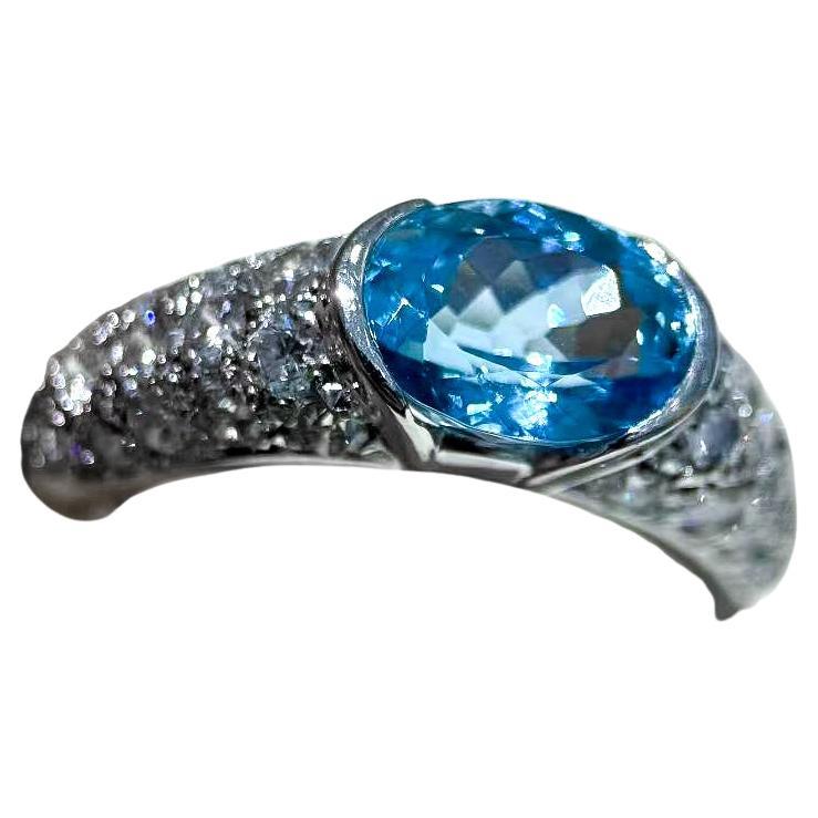 【Énigma】1.66ct Santa Maria Blue Aquamarine & Diamond Pavé Ring in Platinum
