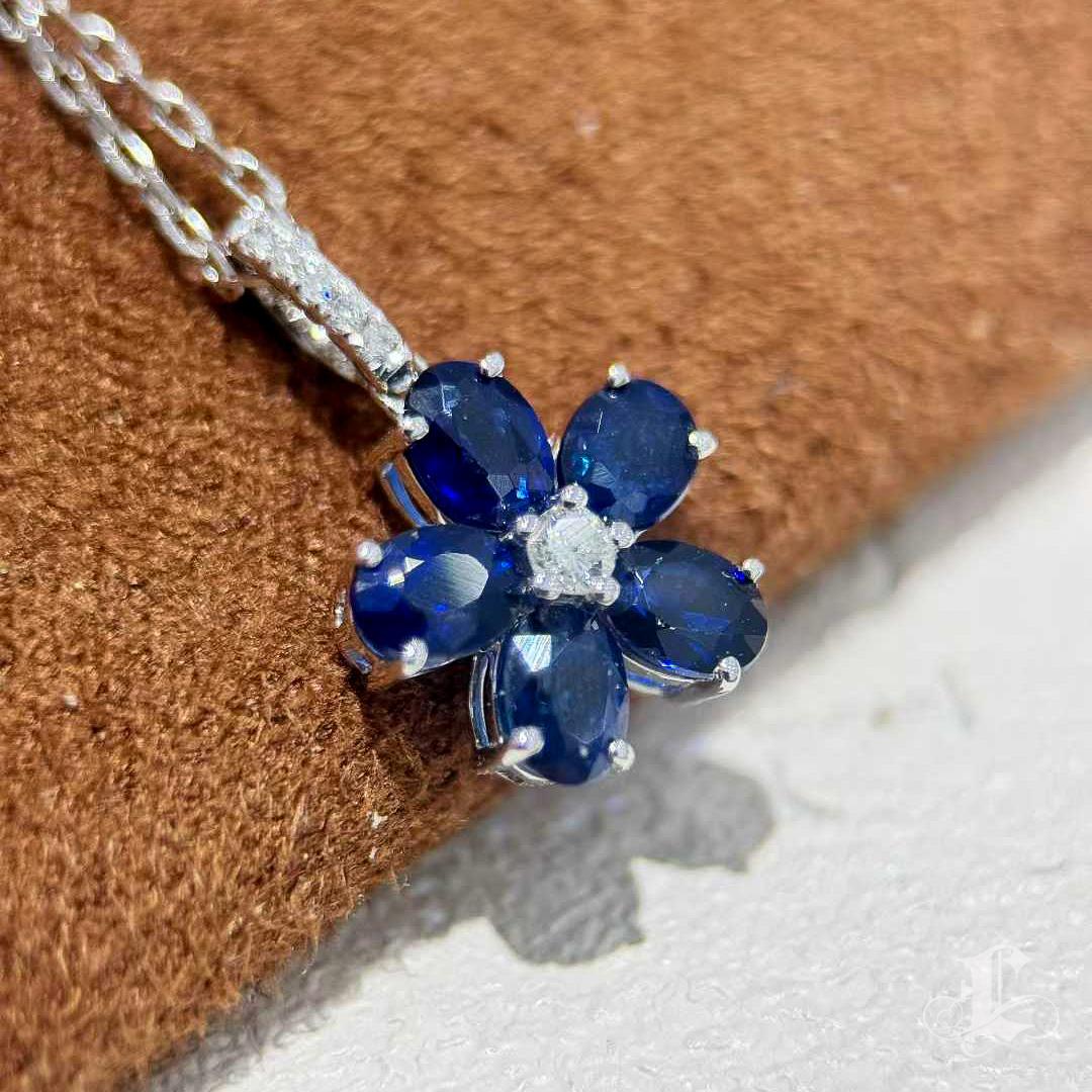 【Énigma】Sapphire Bloom - Königsblau 1.2ct Saphir Diamant Anhänger Halskette im Angebot 2